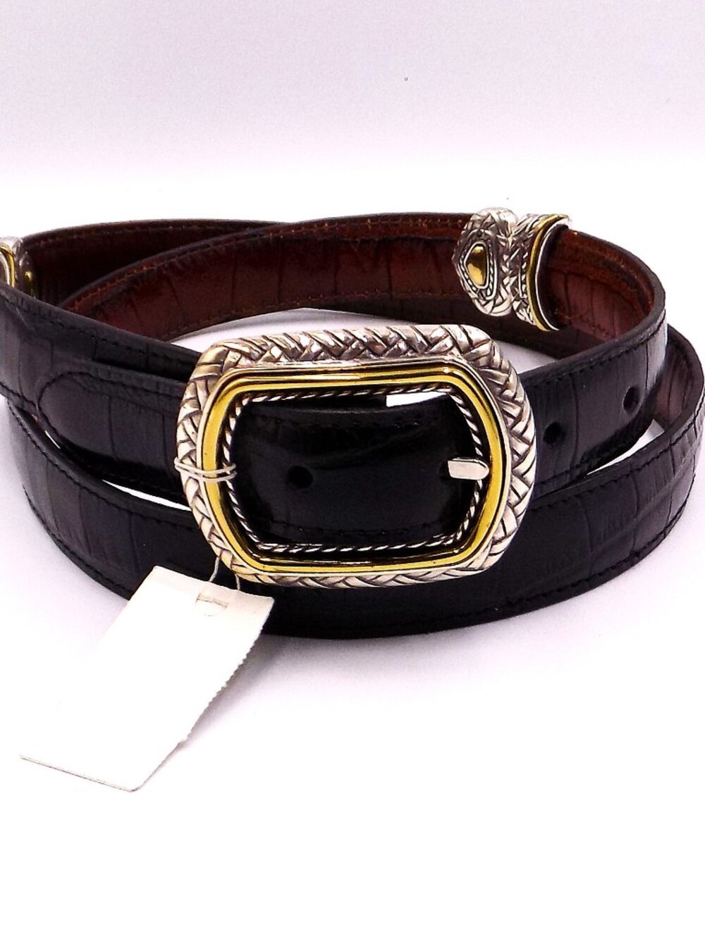 Brighton Marcus Black/Brown Leather Reversible Croc Belt XS
